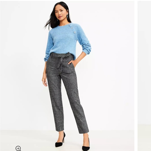 Loft NWT Tie Waist Taper Pants in Sequin Houndstooth size 14 - Picture 10 of 11
